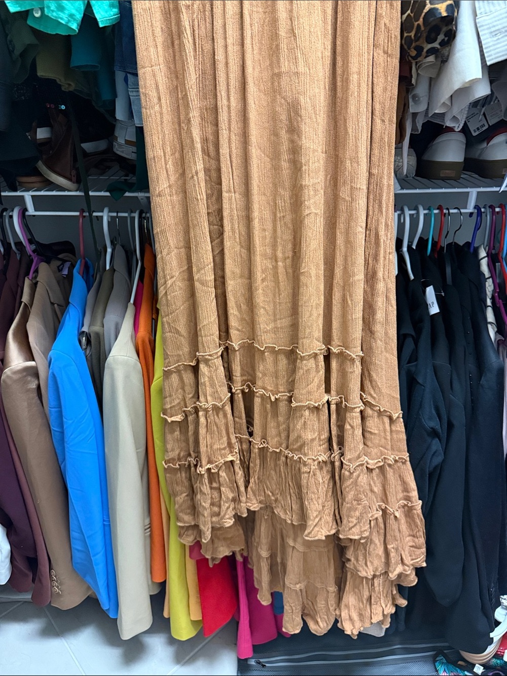Tiered Ruffle Maxi Skirt - Camel